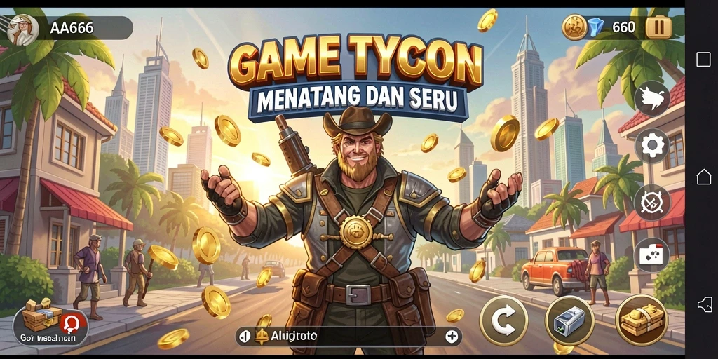 Screenshot utama AA666 menampilkan gameplay Tycoon yang seru dan interaktif.