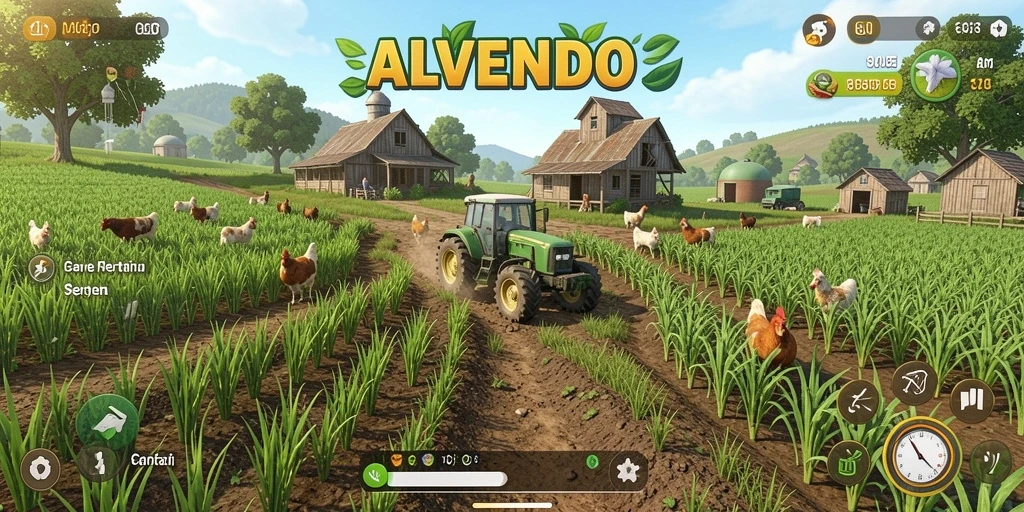 Screenshot ALVENDO menampilkan kegiatan pertanian yang seru.