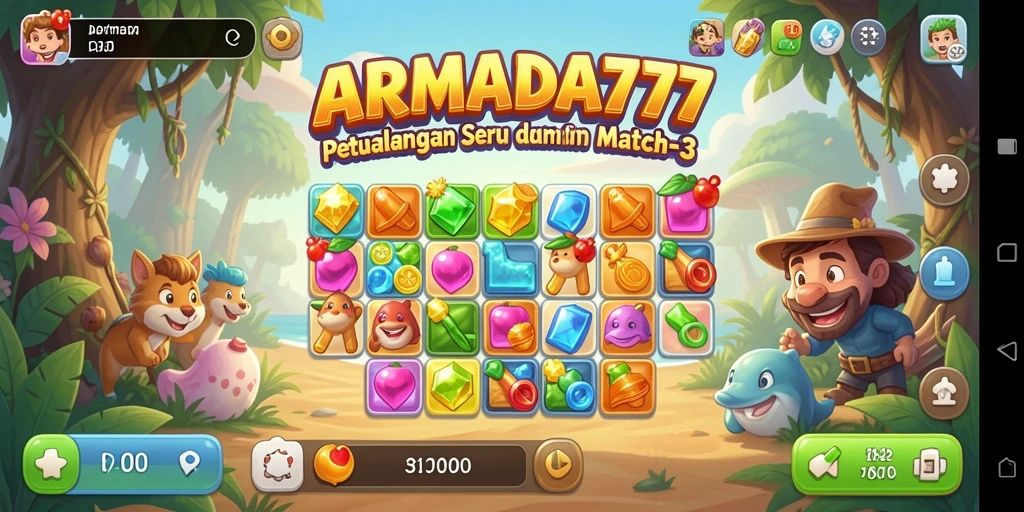 Screenshot gameplay ARMADA777 dengan kombinasi Match-3 yang seru.