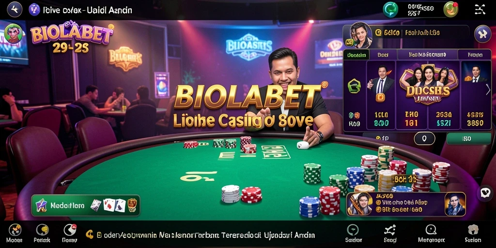 Screenshot gameplay BIOLABET menampilkan dealer langsung dan suasana kasino.