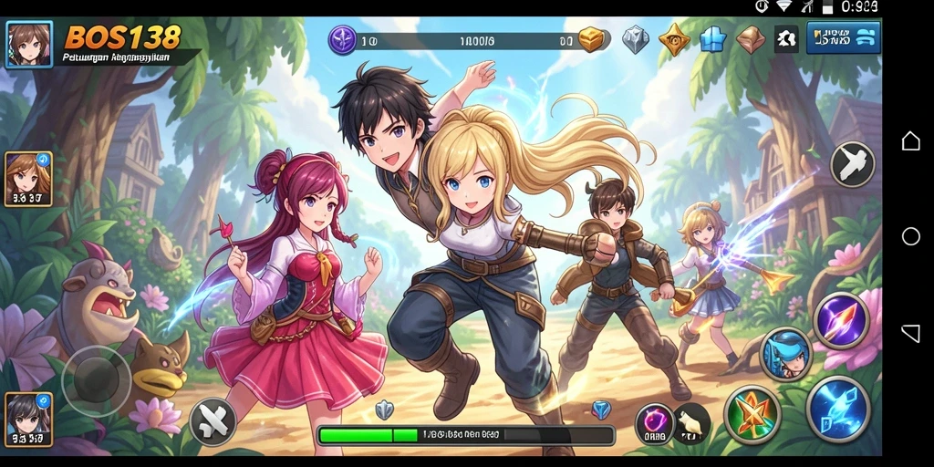 Tampilan gameplay BOS138 dengan karakter anime yang dinamis dan grafis menawan.