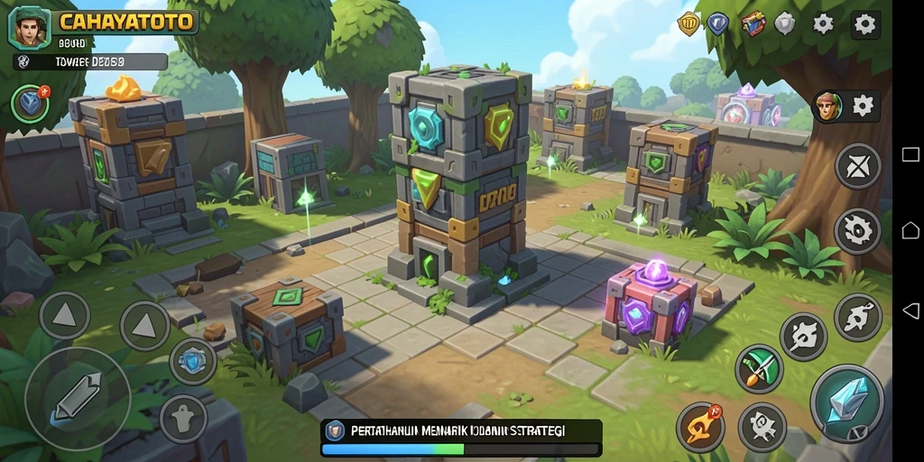 Tangkapan layar gameplay CAHAYATOTO menunjukkan pertempuran menara yang mendebarkan.