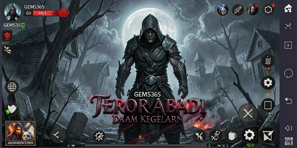Tampilan gameplay menegangkan dalam GEMS365 yang penuh kegelapan.