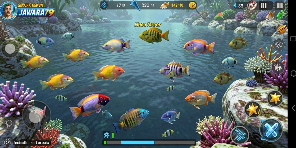 Gameplay JAWARA79 yang seru dalam berburu ikan.