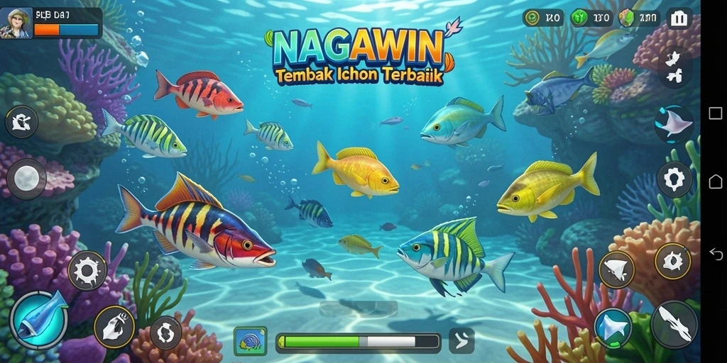 Screenshot NAGAWIN menampilkan aksi seru menembak ikan.
