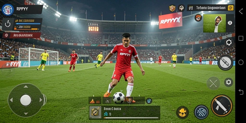 Screenshot RPYYY menampilkan aksi seru di lapangan sepak bola.